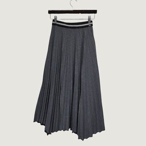 IKKS Pleated Midi Skirt Size 2 XS Silver Metallic Accordion Glam Party Sparkly